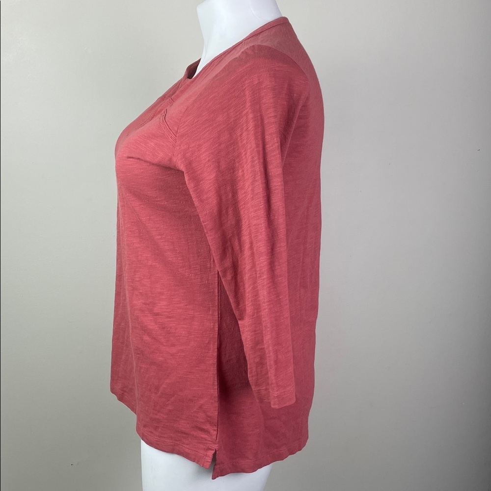 L.L. Bean Women's Rust Red Split-Neck 3/4 Sleeve Top - Picture 6 of 8